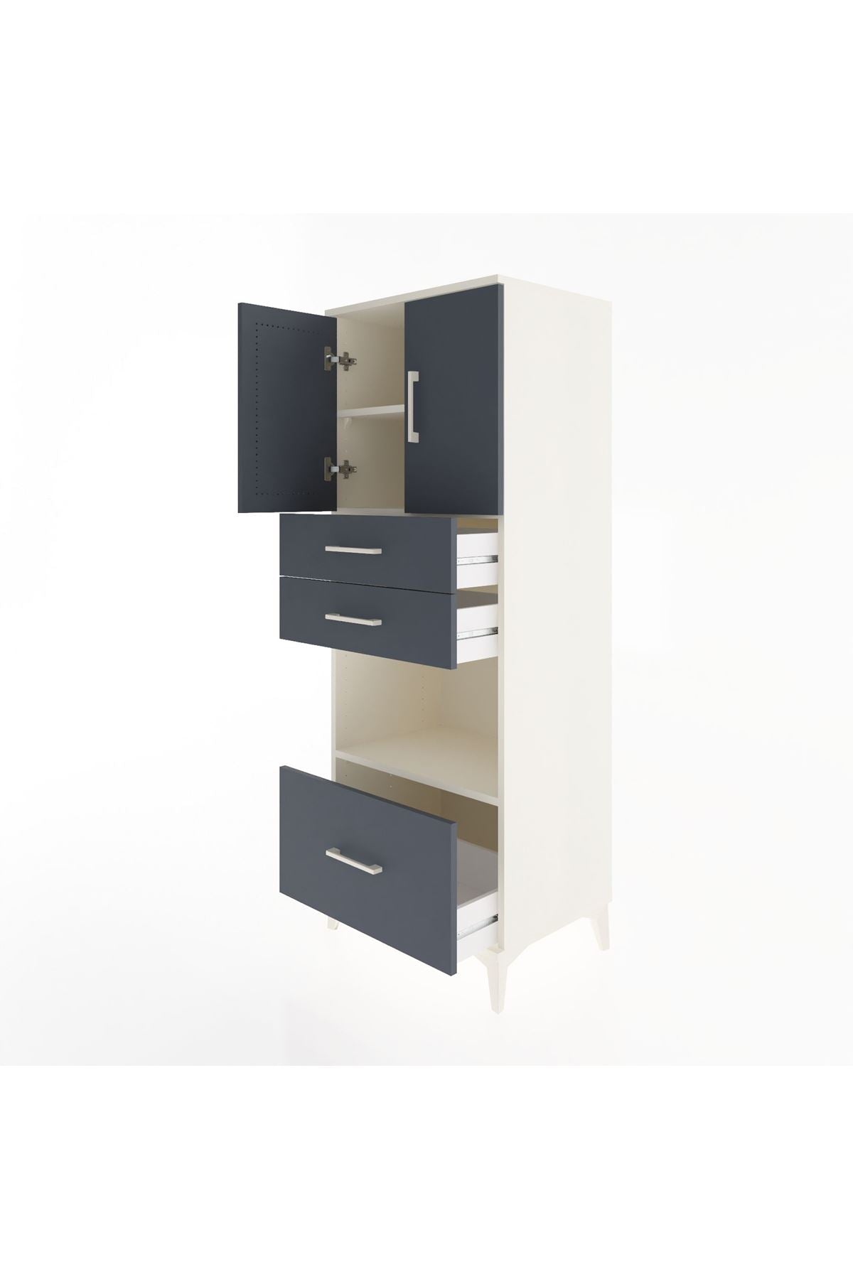 Hyperion Dolap 3 Raflı 3 Çekmeceli 2 Kapaklı 60x44x163 Aytaşı-Antrasit