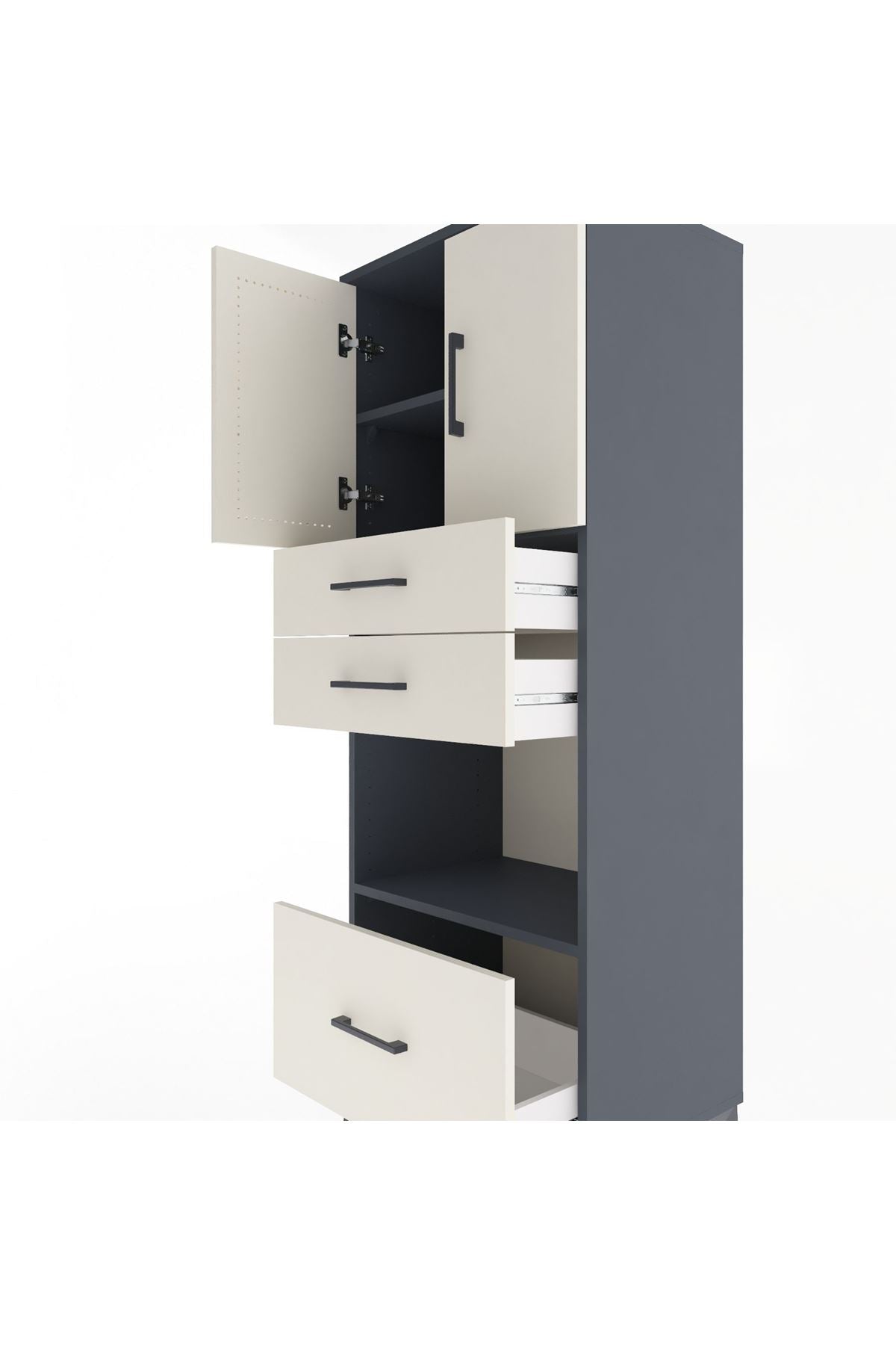 Hyperion Dolap 3 Raflı 3 Çekmeceli 2 Kapaklı 60x44x163 Antrasit-Aytaşı