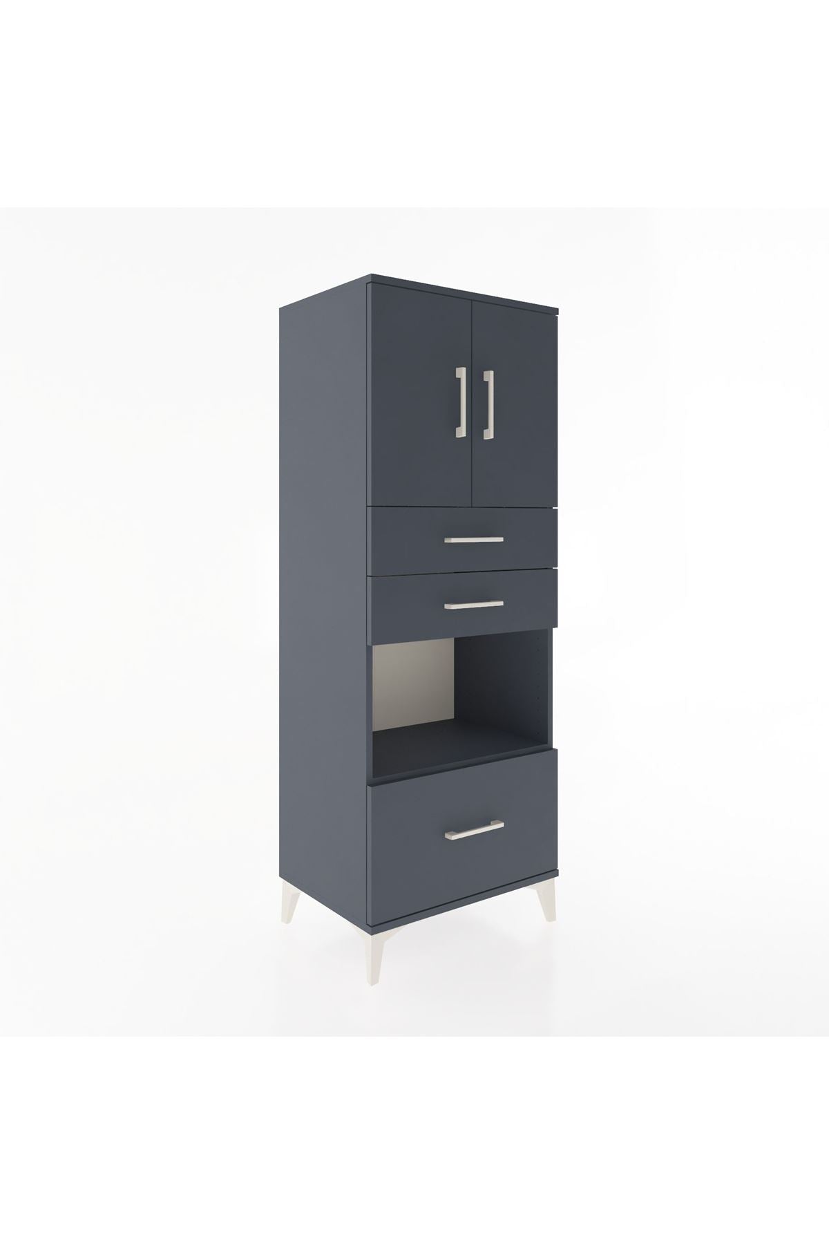 Hyperion Dolap 3 Raflı 3 Çekmeceli 2 Kapaklı 60x44x163 Antrasit-Antrasit