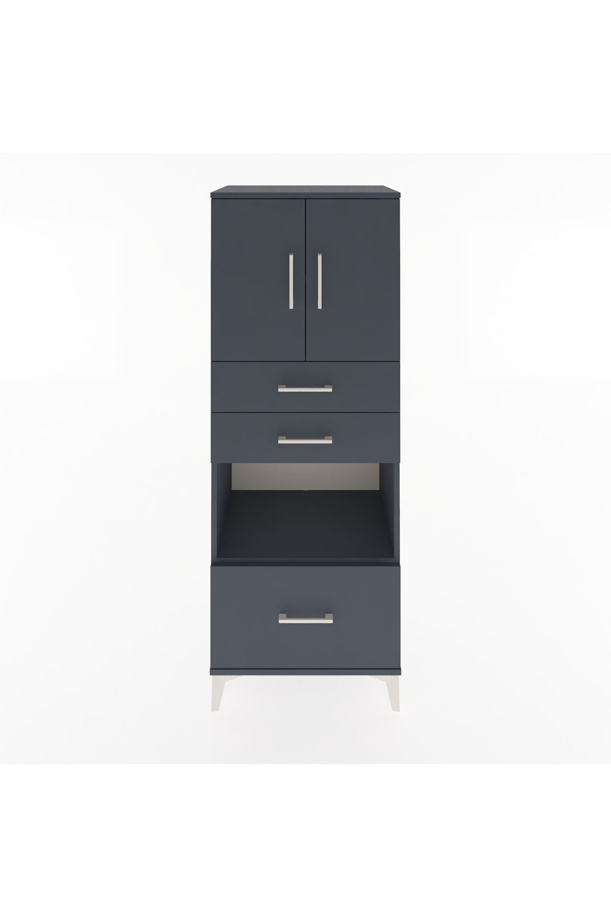 Hyperion Dolap 3 Raflı 3 Çekmeceli 2 Kapaklı 60x44x163 Antrasit-Antrasit