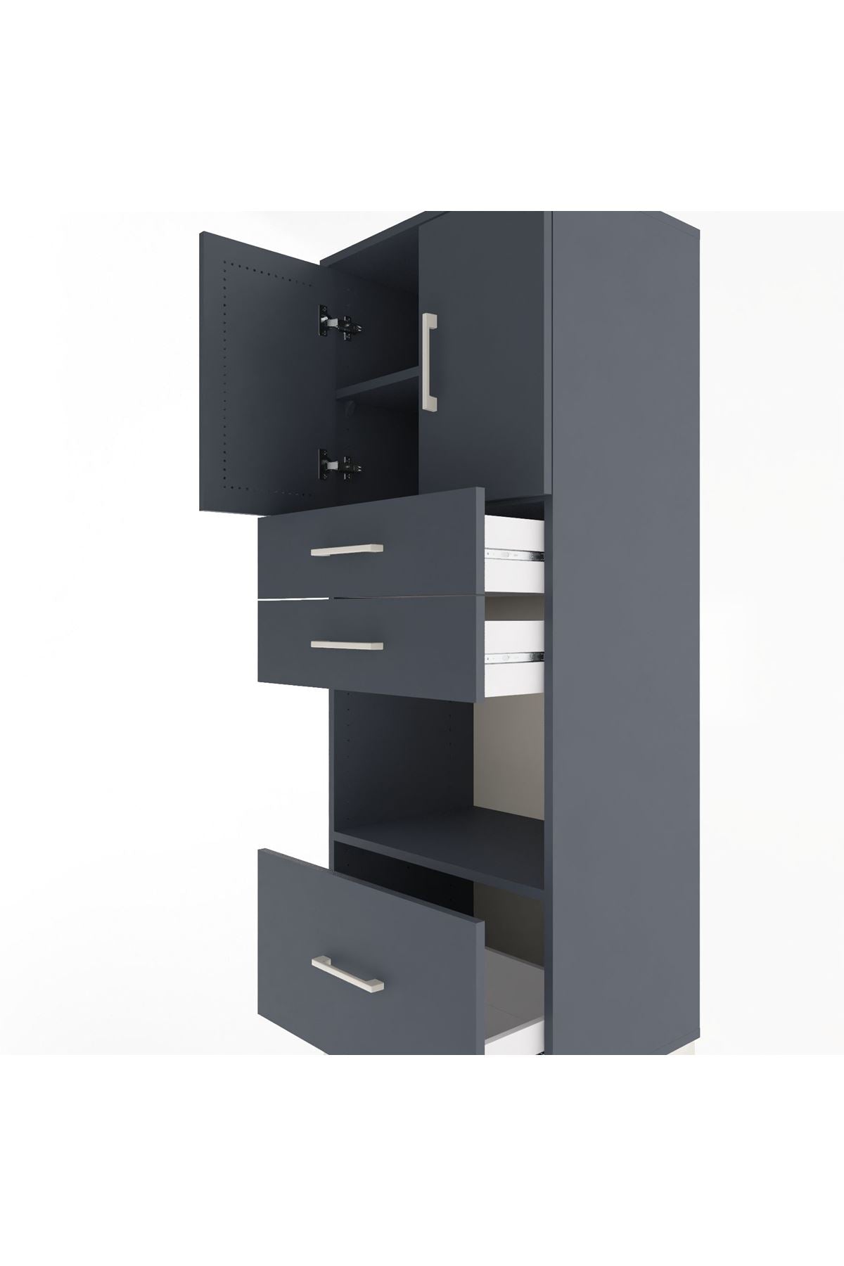 Hyperion Dolap 3 Raflı 3 Çekmeceli 2 Kapaklı 60x44x163 Antrasit-Antrasit