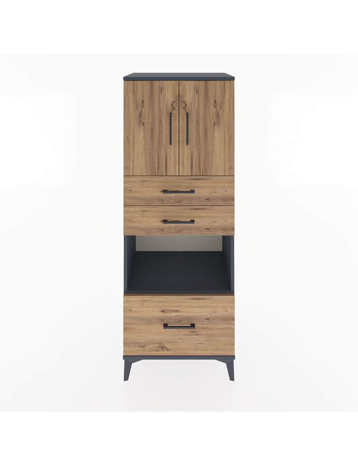 Hyperion Dolap 3 Raflı 3 Çekmeceli 2 Kapaklı 60x44x163 Antrasit-Çam