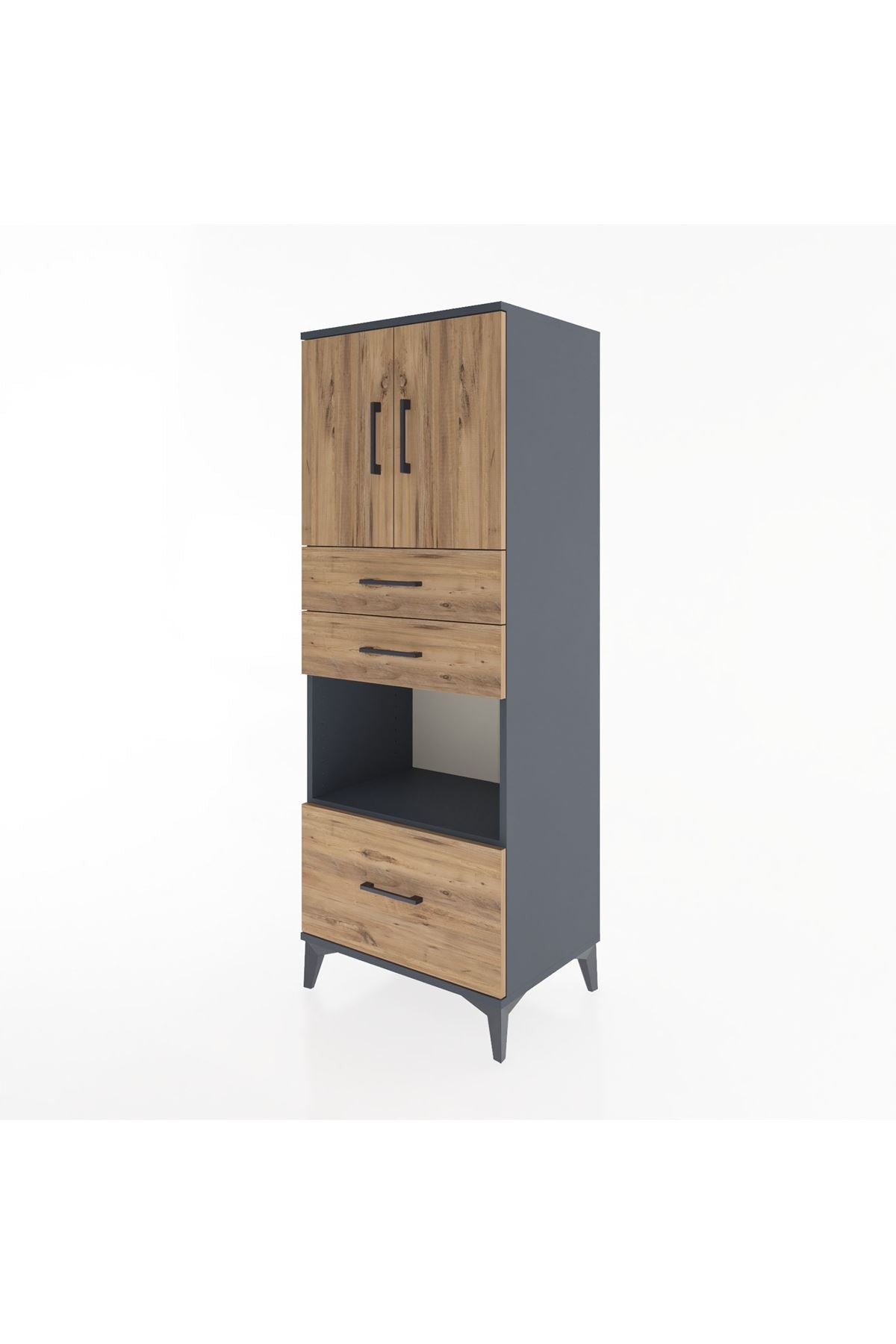 Hyperion Dolap 3 Raflı 3 Çekmeceli 2 Kapaklı 60x44x163 Antrasit-Çam