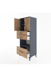 Hyperion Dolap 3 Raflı 3 Çekmeceli 2 Kapaklı 60x44x163 Antrasit-Çam