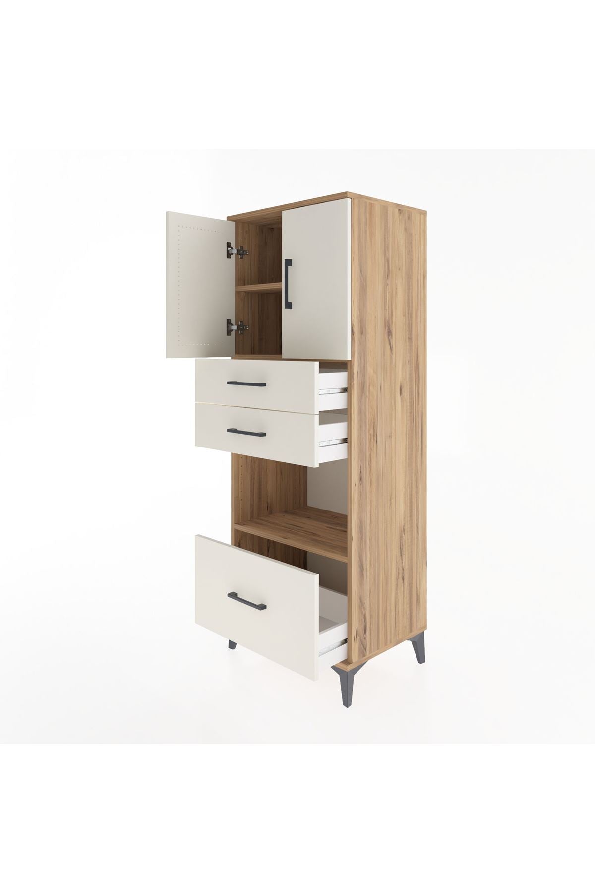 Hyperion Dolap 3 Raflı 3 Çekmeceli 2 Kapaklı 60x44x163 Çam-Aytaşı