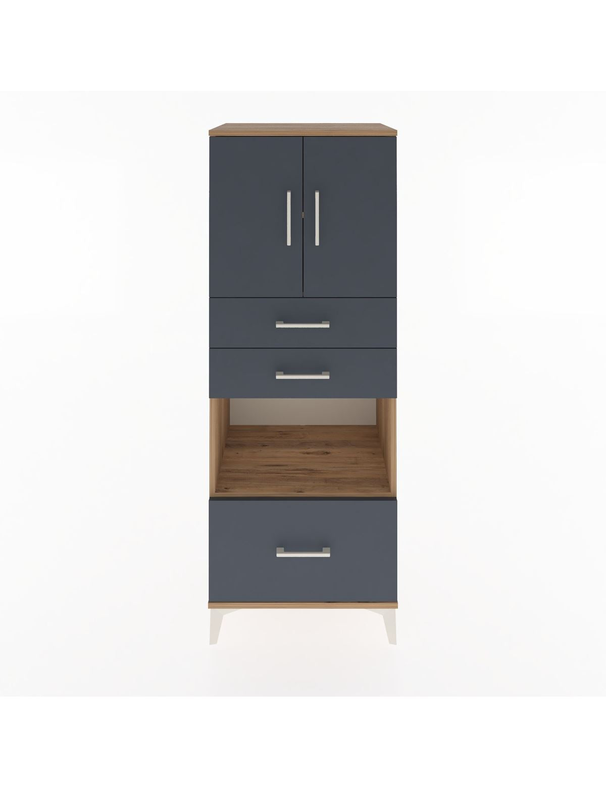 Hyperion Dolap 3 Raflı 3 Çekmeceli 2 Kapaklı 60x44x163 Çam-Antrasit