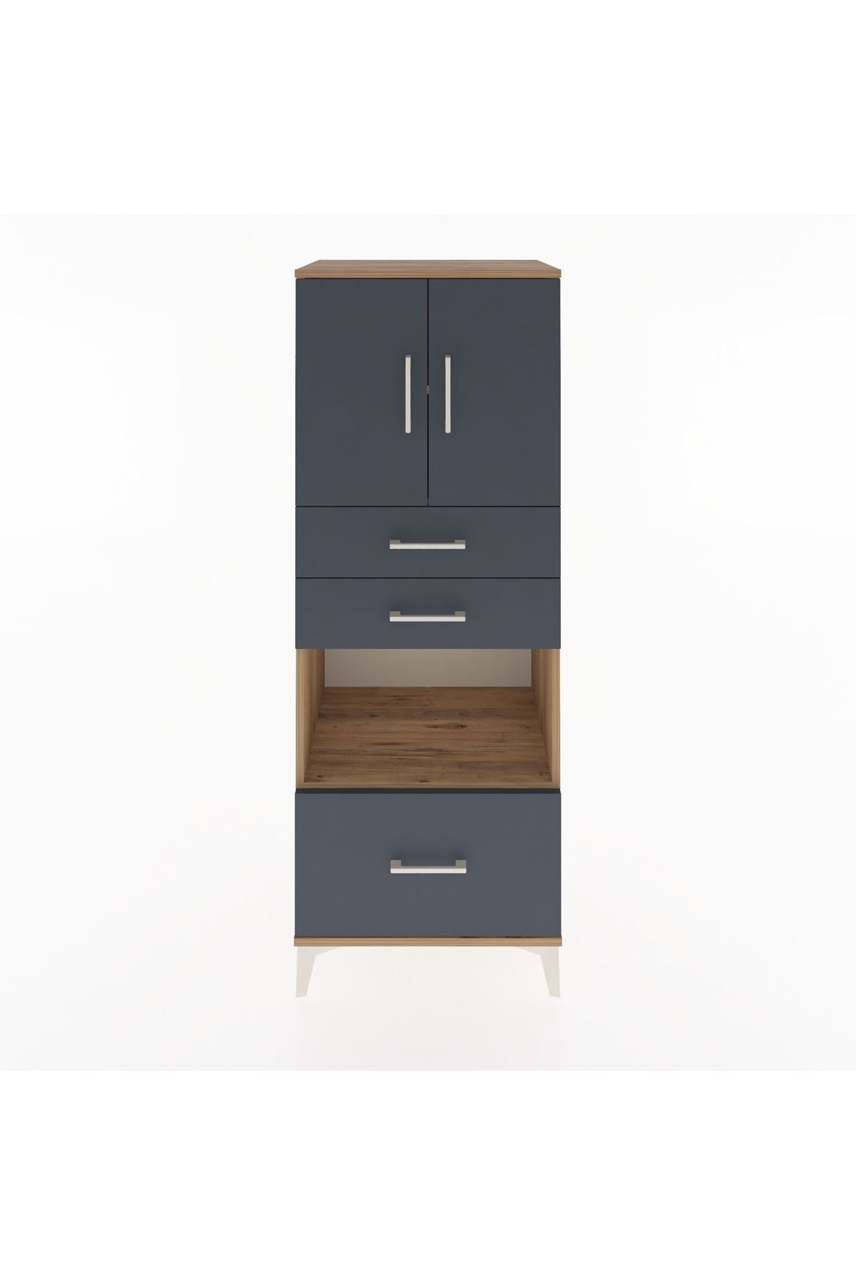 Hyperion Dolap 3 Raflı 3 Çekmeceli 2 Kapaklı 60x44x163 Çam-Antrasit