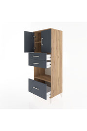 Hyperion Dolap 3 Raflı 3 Çekmeceli 2 Kapaklı 60x44x163 Çam-Antrasit