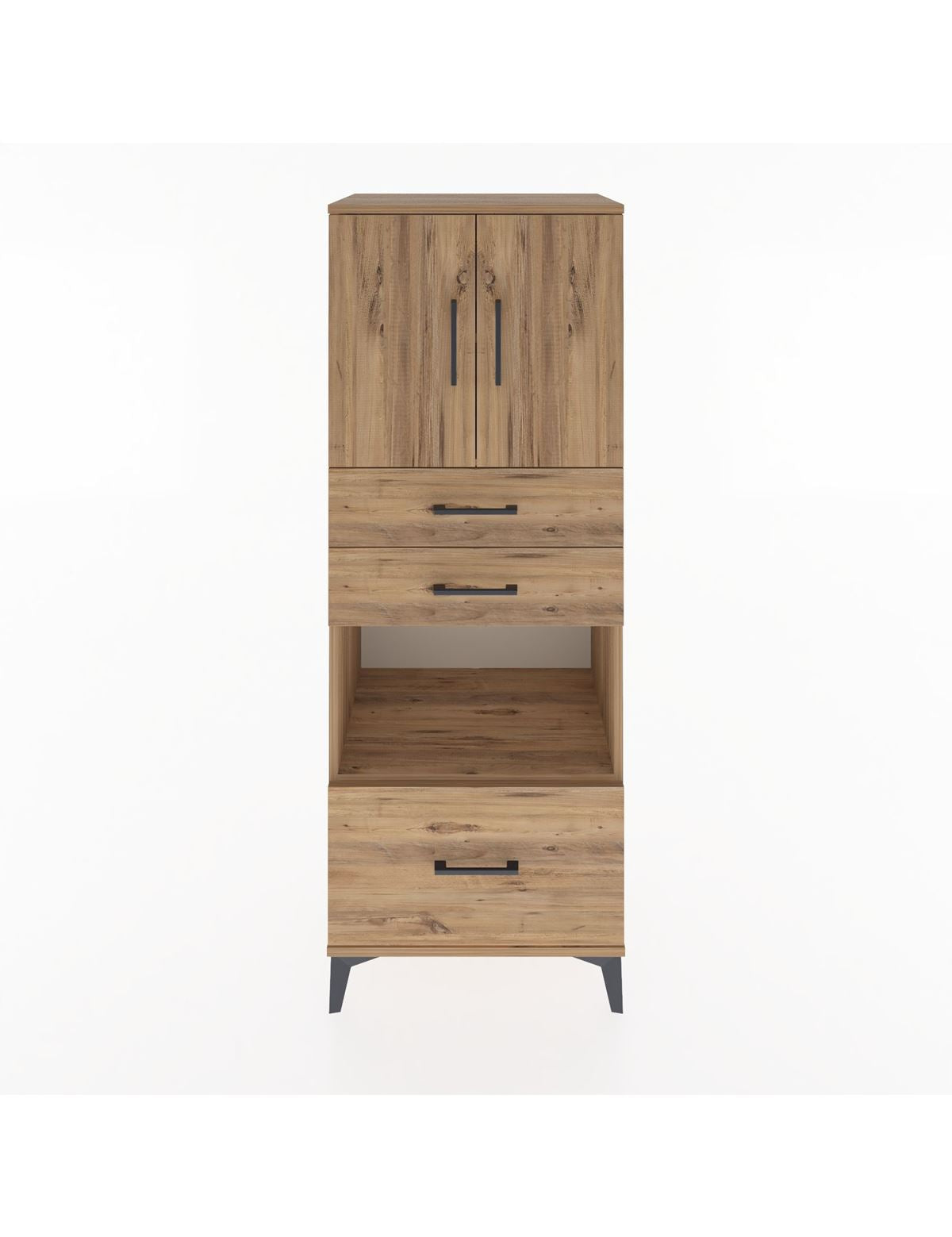 Hyperion Dolap 3 Raflı 3 Çekmeceli 2 Kapaklı 60x44x163 Çam-Çam