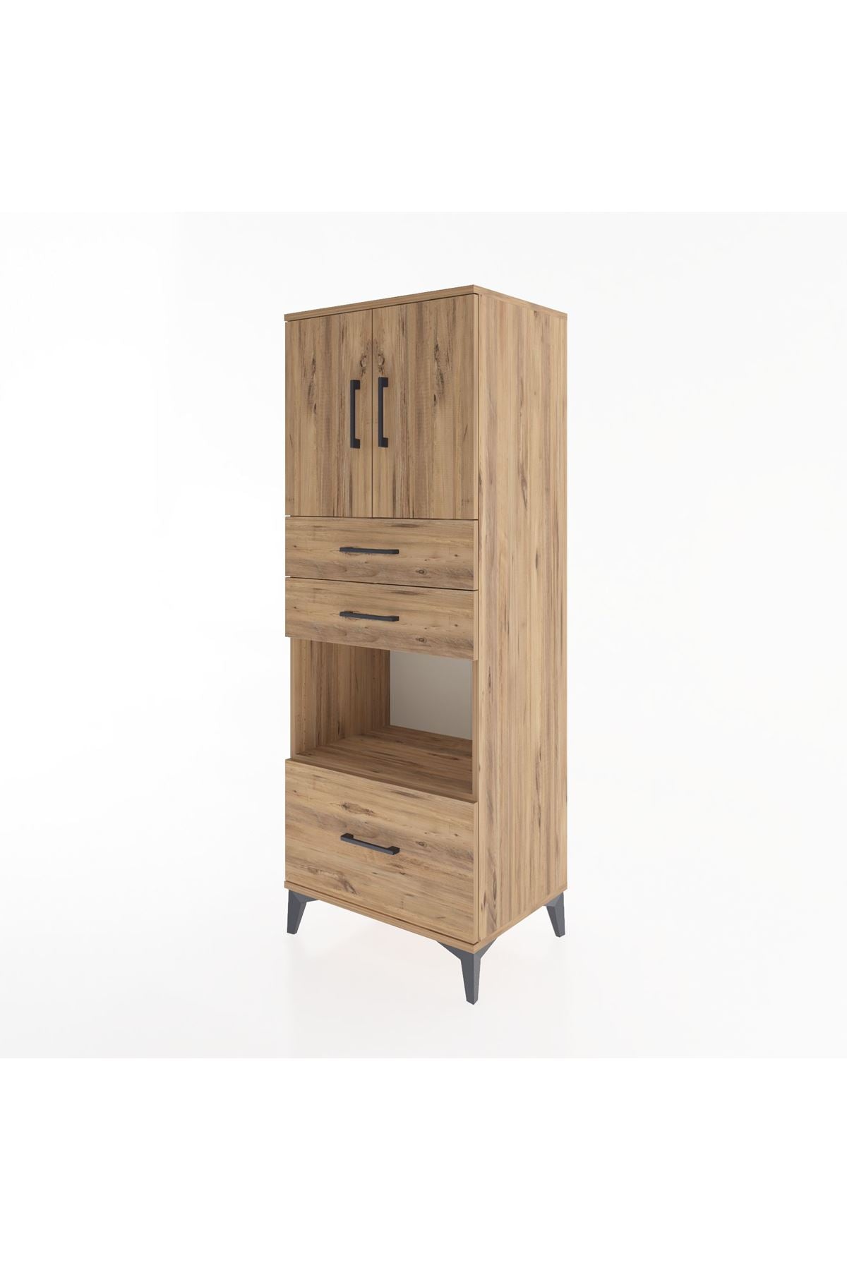 Hyperion Dolap 3 Raflı 3 Çekmeceli 2 Kapaklı 60x44x163 Çam-Çam