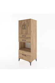 Hyperion Dolap 3 Raflı 3 Çekmeceli 2 Kapaklı 60x44x163 Çam-Çam