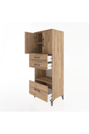 Hyperion Dolap 3 Raflı 3 Çekmeceli 2 Kapaklı 60x44x163 Çam-Çam