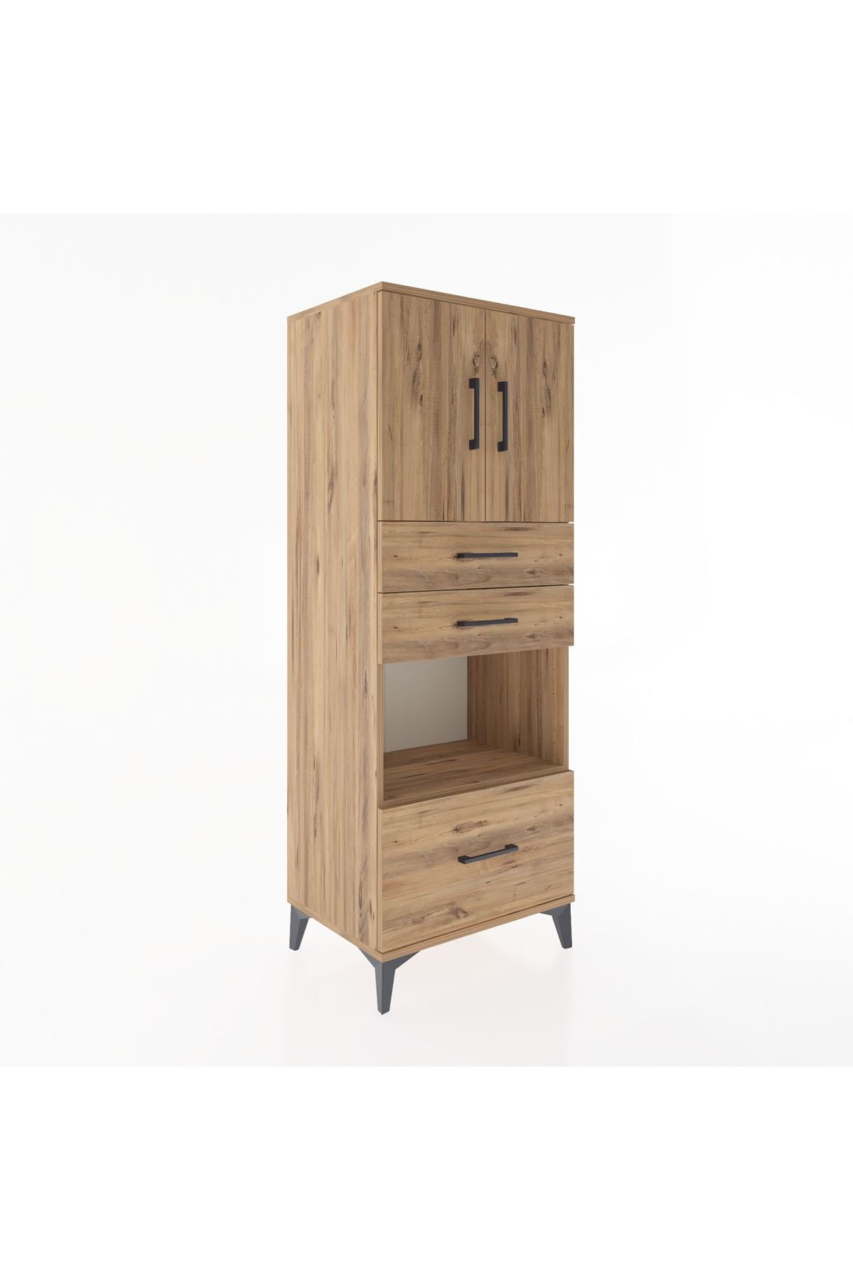 Hyperion Dolap 3 Raflı 3 Çekmeceli 2 Kapaklı 60x44x163 Çam-Çam