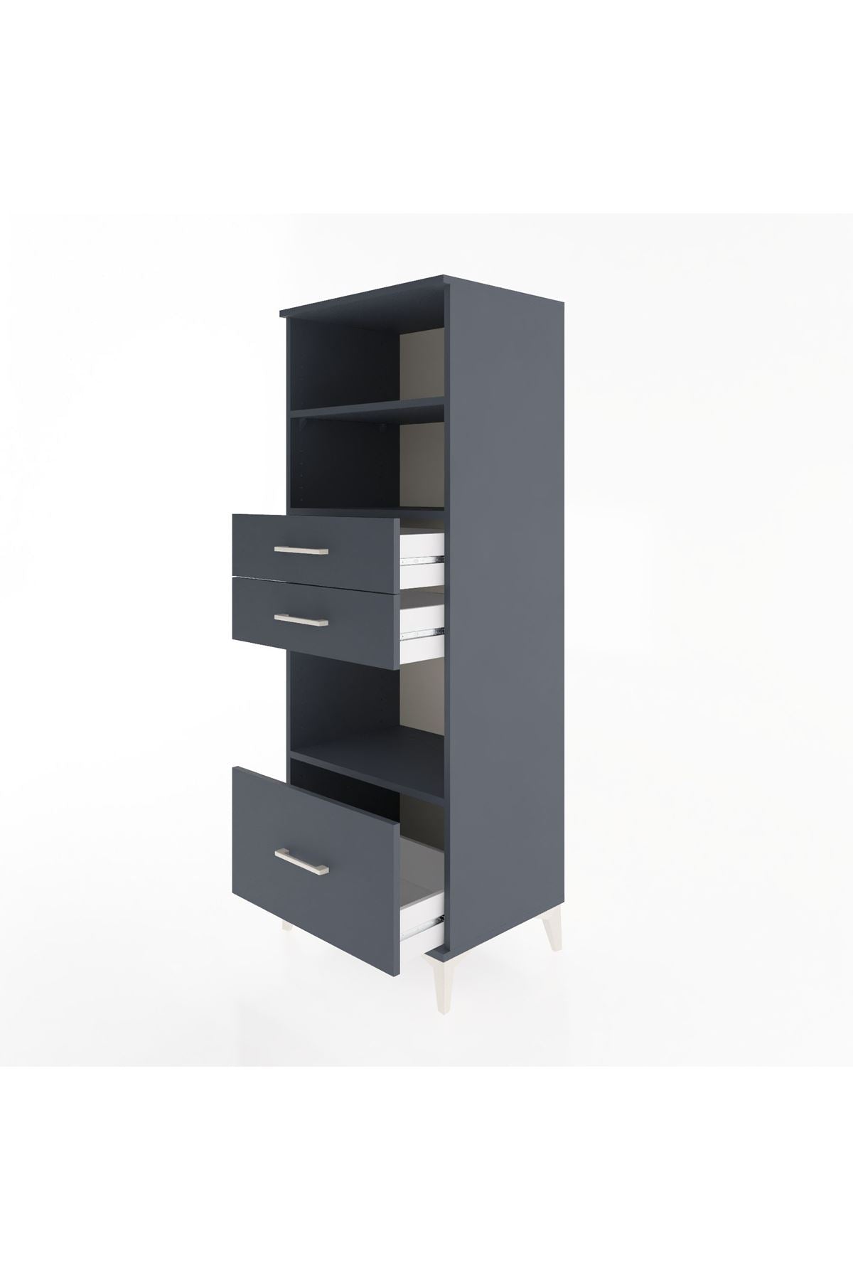 Hyperion Dolap 3 Raflı 3 Çekmeceli 60x44x163 Antrasit-Antrasit