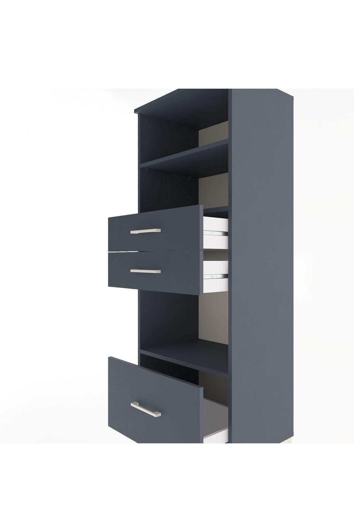 Hyperion Dolap 3 Raflı 3 Çekmeceli 60x44x163 Antrasit-Antrasit