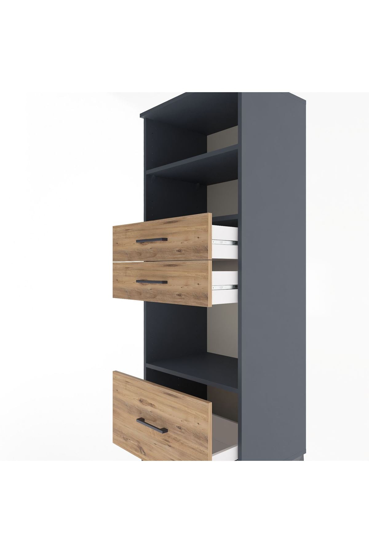 Hyperion Dolap 3 Raflı 3 Çekmeceli 60x44x163 Antrasit-Çam