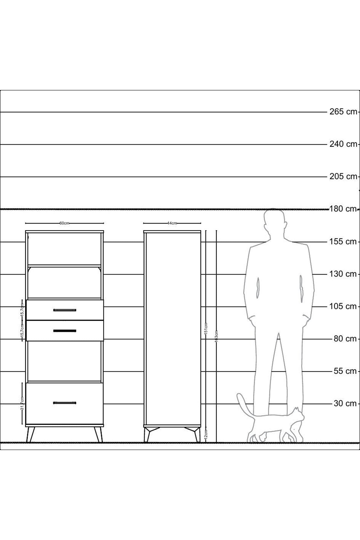 Hyperion Dolap 3 Raflı 3 Çekmeceli 60x44x163 Çam-Aytaşı