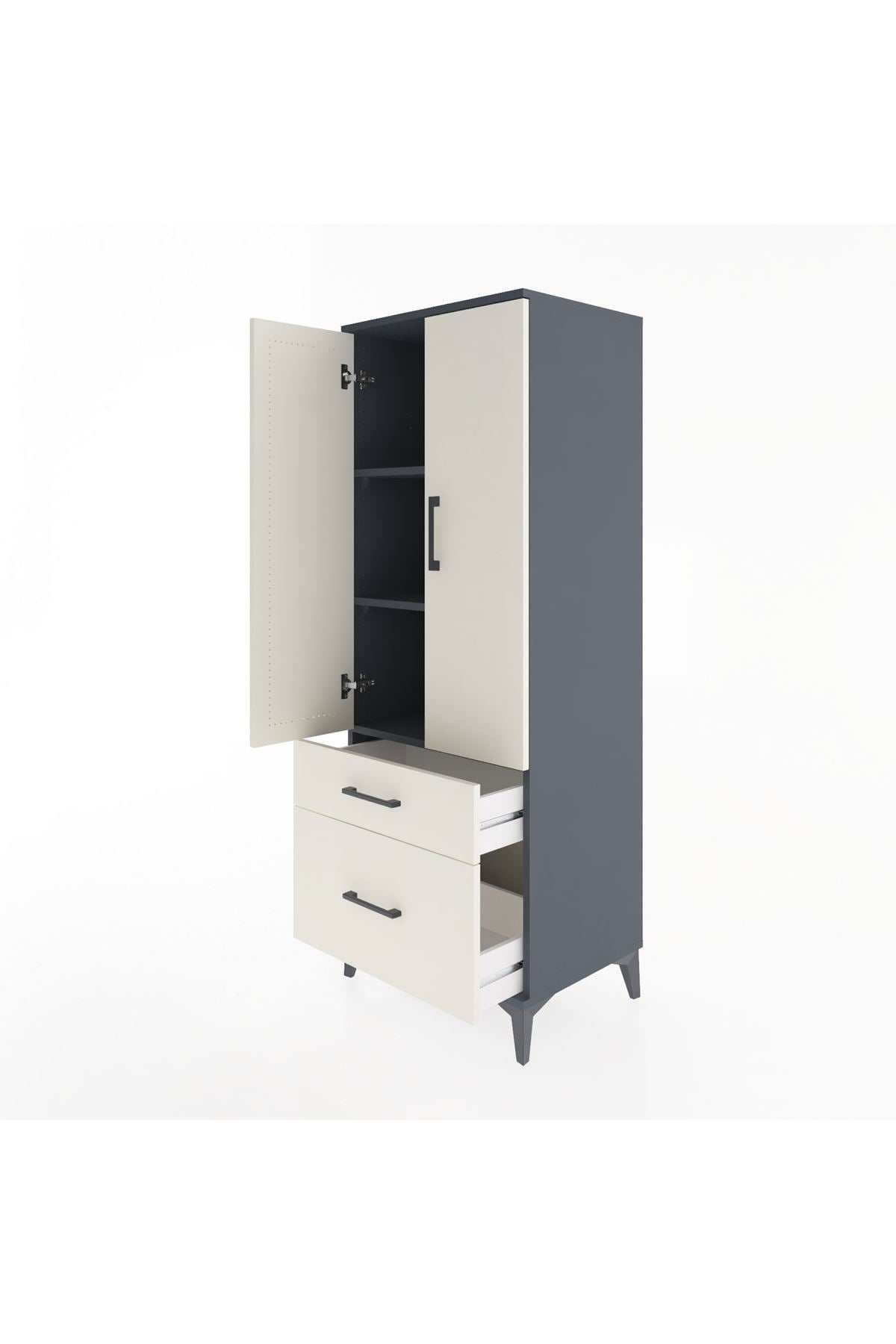 Hyperion Dolap 3 Raflı 2 Çekmeceli 2 Kapaklı 60x44x163 Antrasit-Aytaşı