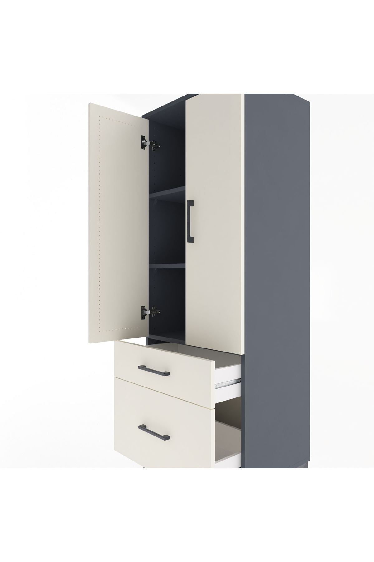 Hyperion Dolap 3 Raflı 2 Çekmeceli 2 Kapaklı 60x44x163 Antrasit-Aytaşı