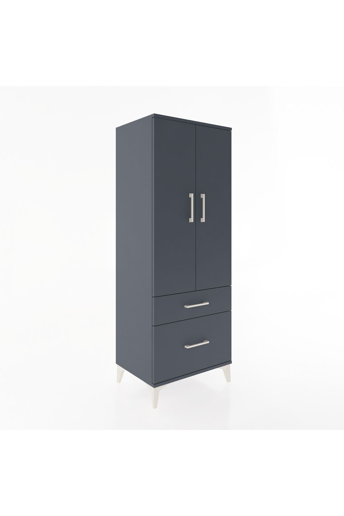 Hyperion Dolap 3 Raflı 2 Çekmeceli 2 Kapaklı 60x44x163 Antrasit-Antrasit