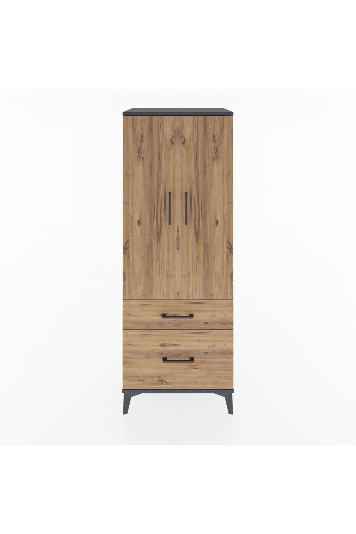 Hyperion Dolap 3 Raflı 2 Çekmeceli 2 Kapaklı 60x44x163 Antrasit-Çam