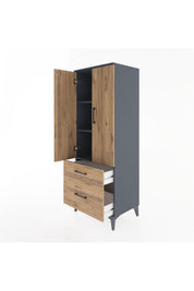 Hyperion Dolap 3 Raflı 2 Çekmeceli 2 Kapaklı 60x44x163 Antrasit-Çam