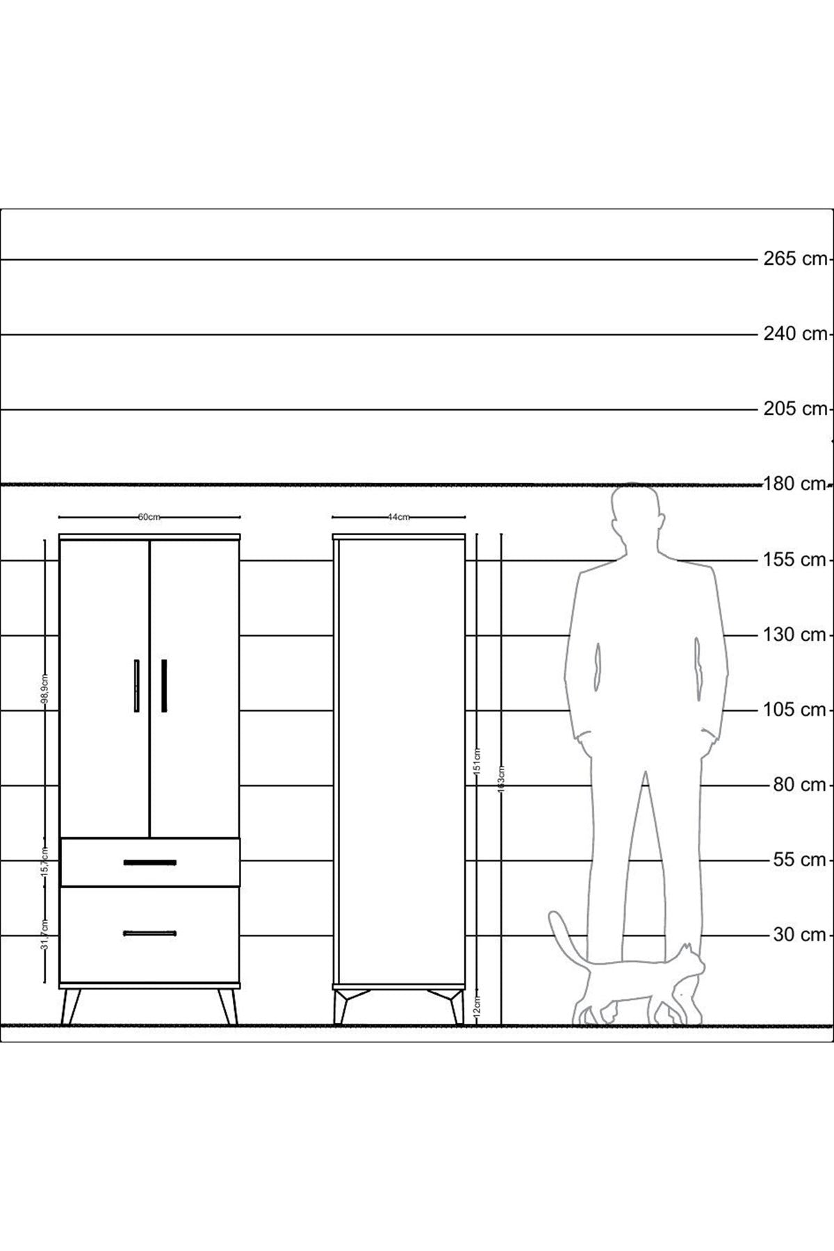 Hyperion Dolap 3 Raflı 2 Çekmeceli 2 Kapaklı 60x44x163 Antrasit-Çam