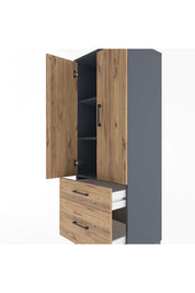 Hyperion Dolap 3 Raflı 2 Çekmeceli 2 Kapaklı 60x44x163 Antrasit-Çam