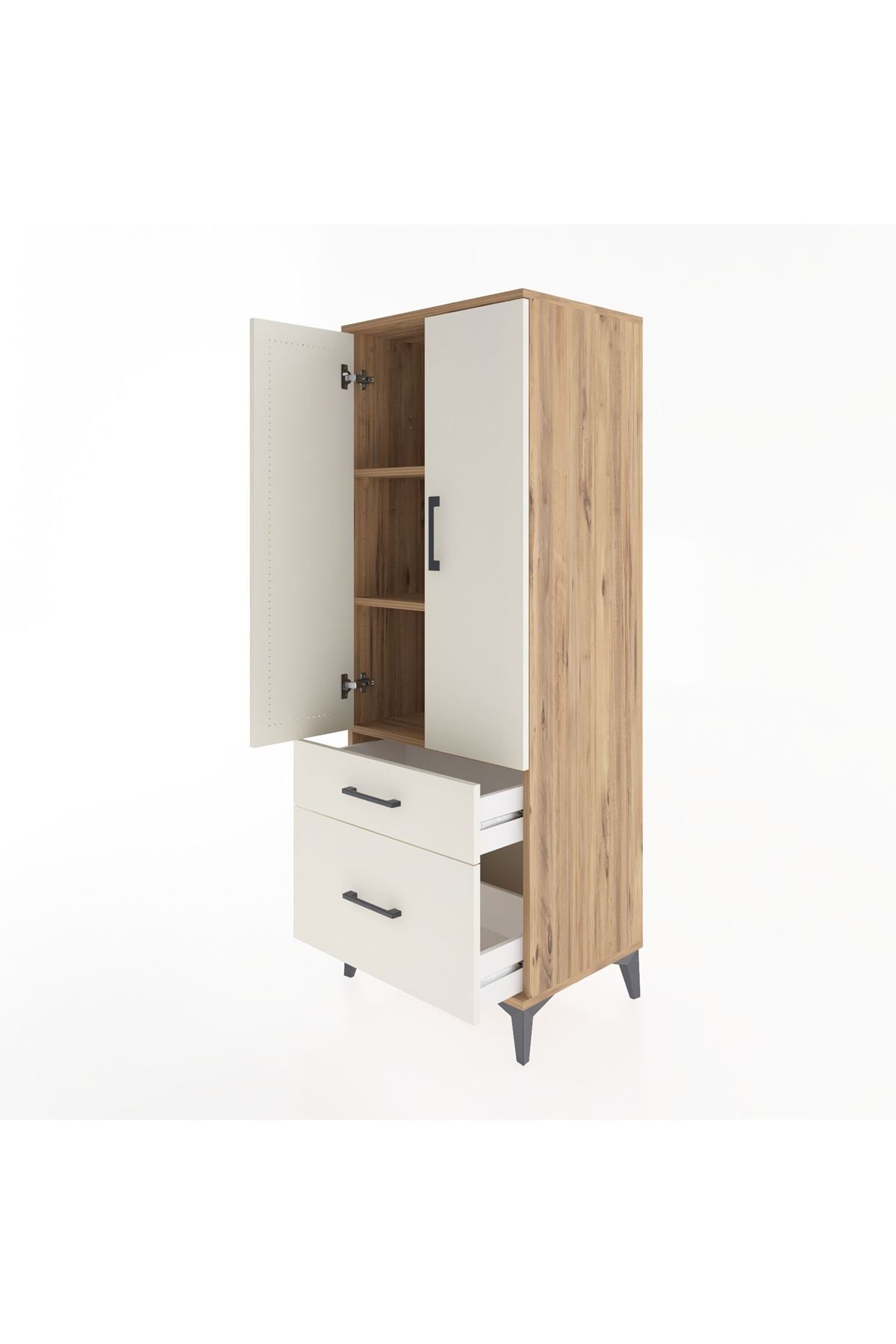 Hyperion Dolap 3 Raflı 2 Çekmeceli 2 Kapaklı 60x44x163 Çam-Aytaşı