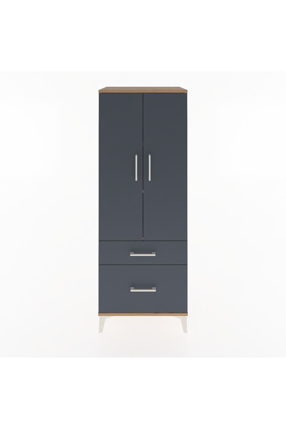 Hyperion Dolap 3 Raflı 2 Çekmeceli 2 Kapaklı 60x44x163 Çam-Antrasit