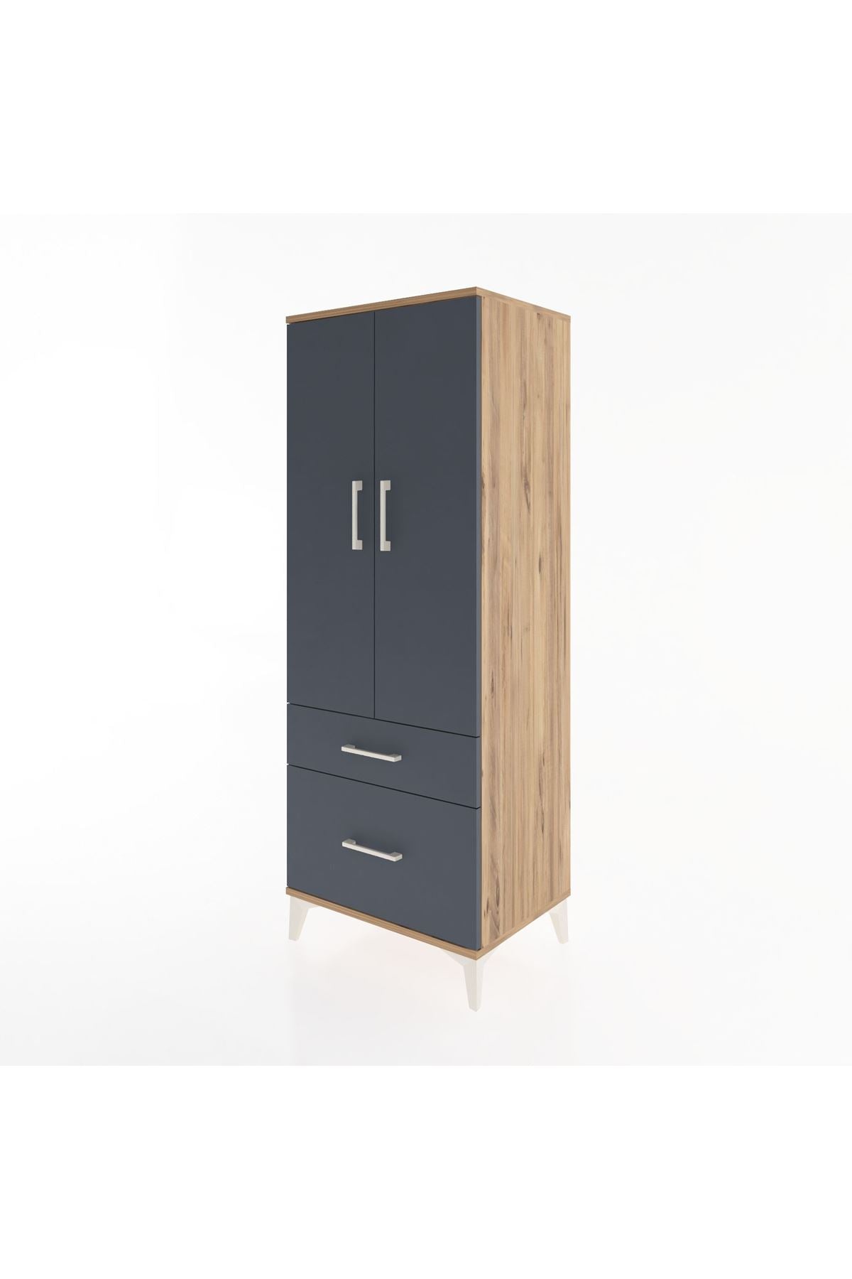 Hyperion Dolap 3 Raflı 2 Çekmeceli 2 Kapaklı 60x44x163 Çam-Antrasit