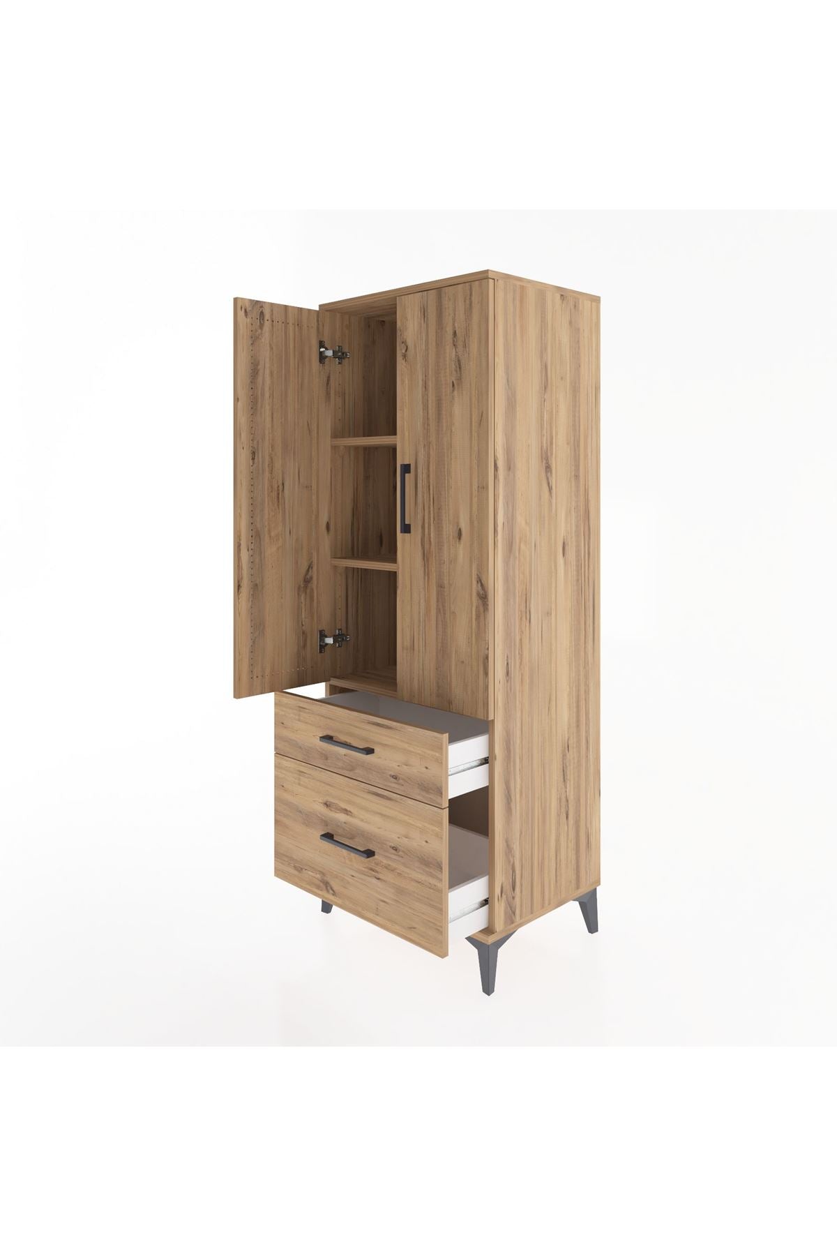 Hyperion Dolap 3 Raflı 2 Çekmeceli 2 Kapaklı 60x44x163 Çam-Çam