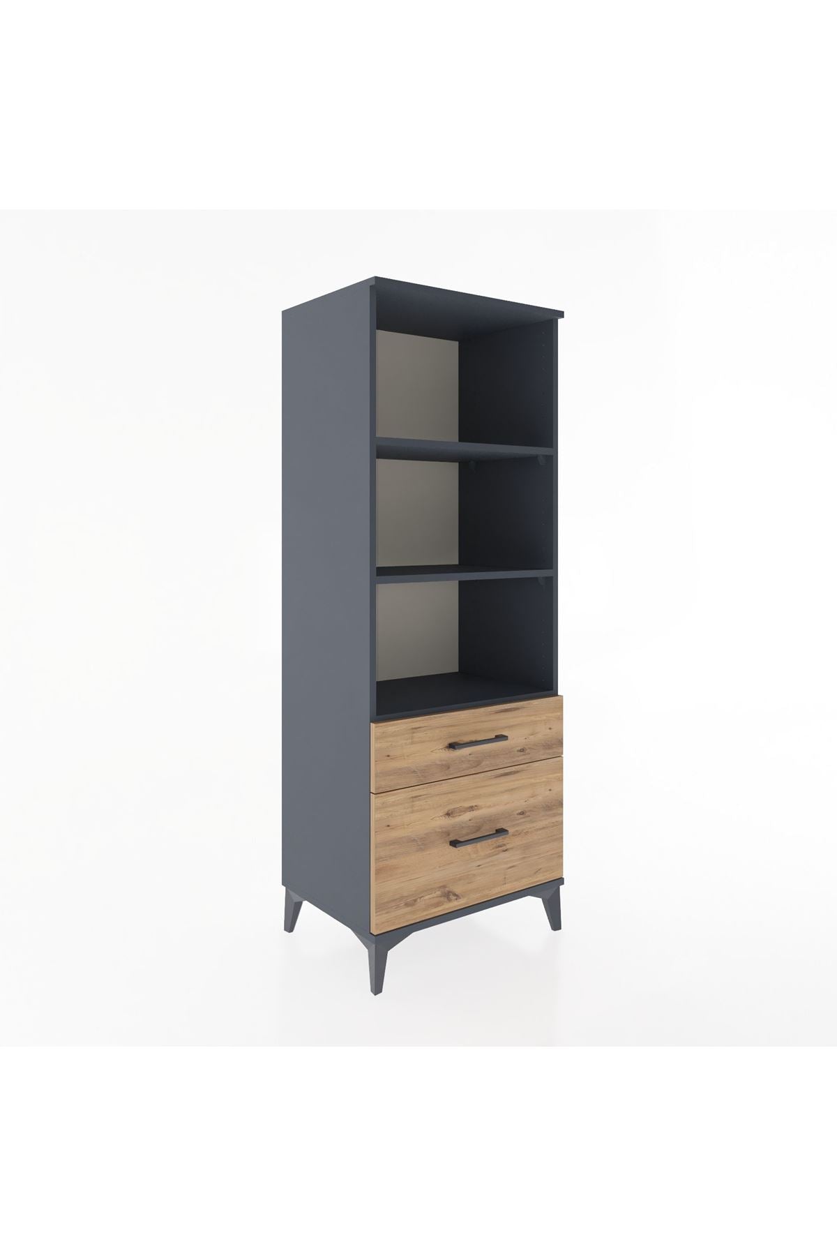 Hyperion Dolap 3 Raflı 2 Çekmeceli 60x44x163 Antrasit-Çam