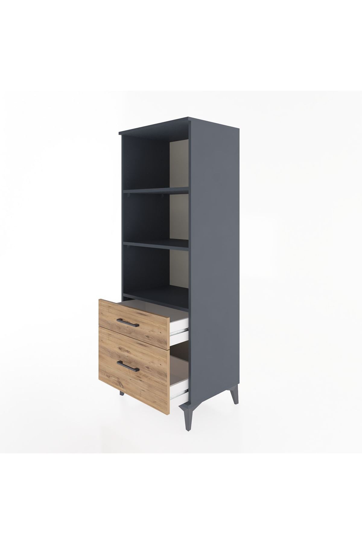 Hyperion Dolap 3 Raflı 2 Çekmeceli 60x44x163 Antrasit-Çam