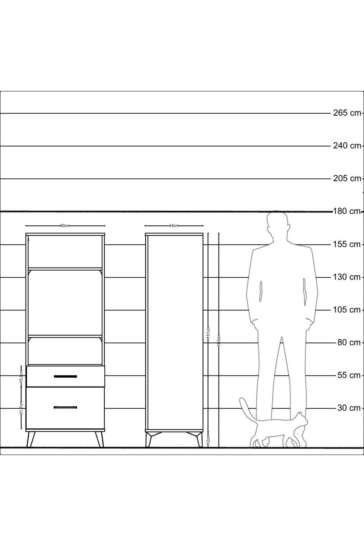 Hyperion Dolap 3 Raflı 2 Çekmeceli 60x44x163 Çam-Aytaşı