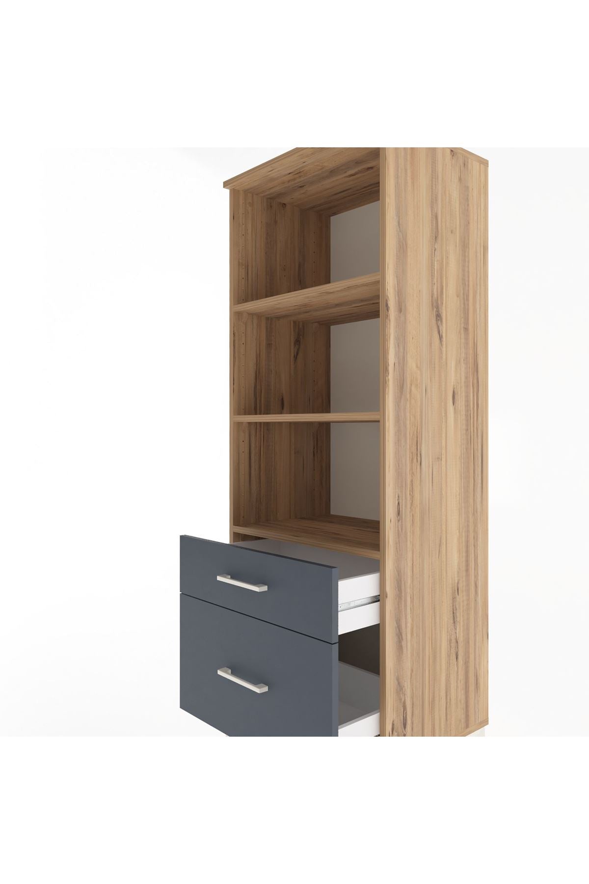 Hyperion Dolap 3 Raflı 2 Çekmeceli 60x44x163 Çam-Antrasit