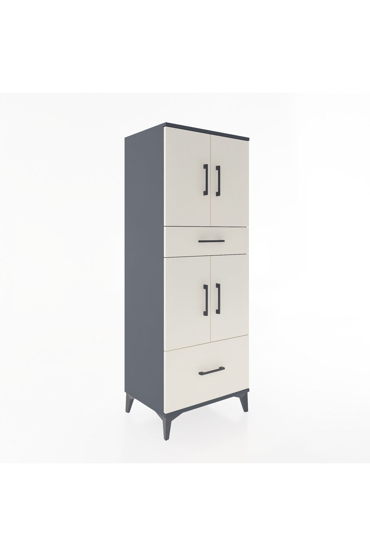 Hyperion Dolap 2 Raflı 2 Çekmeceli 4 Kapaklı 60x44x163 Antrasit-Aytaşı