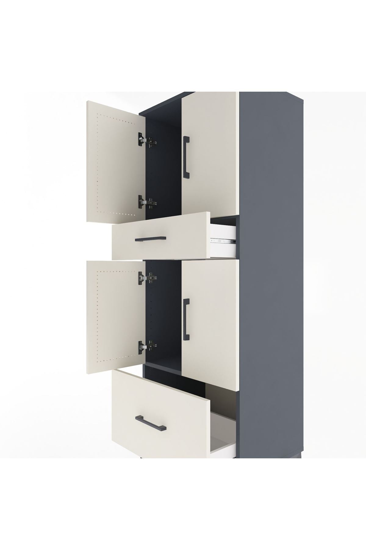 Hyperion Dolap 2 Raflı 2 Çekmeceli 4 Kapaklı 60x44x163 Antrasit-Aytaşı