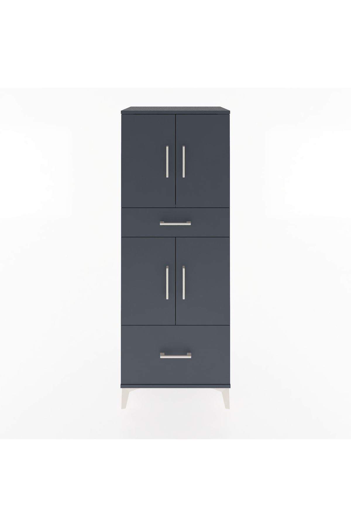 Hyperion Dolap 2 Raflı 2 Çekmeceli 4 Kapaklı 60x44x163 Antrasit-Antrasit