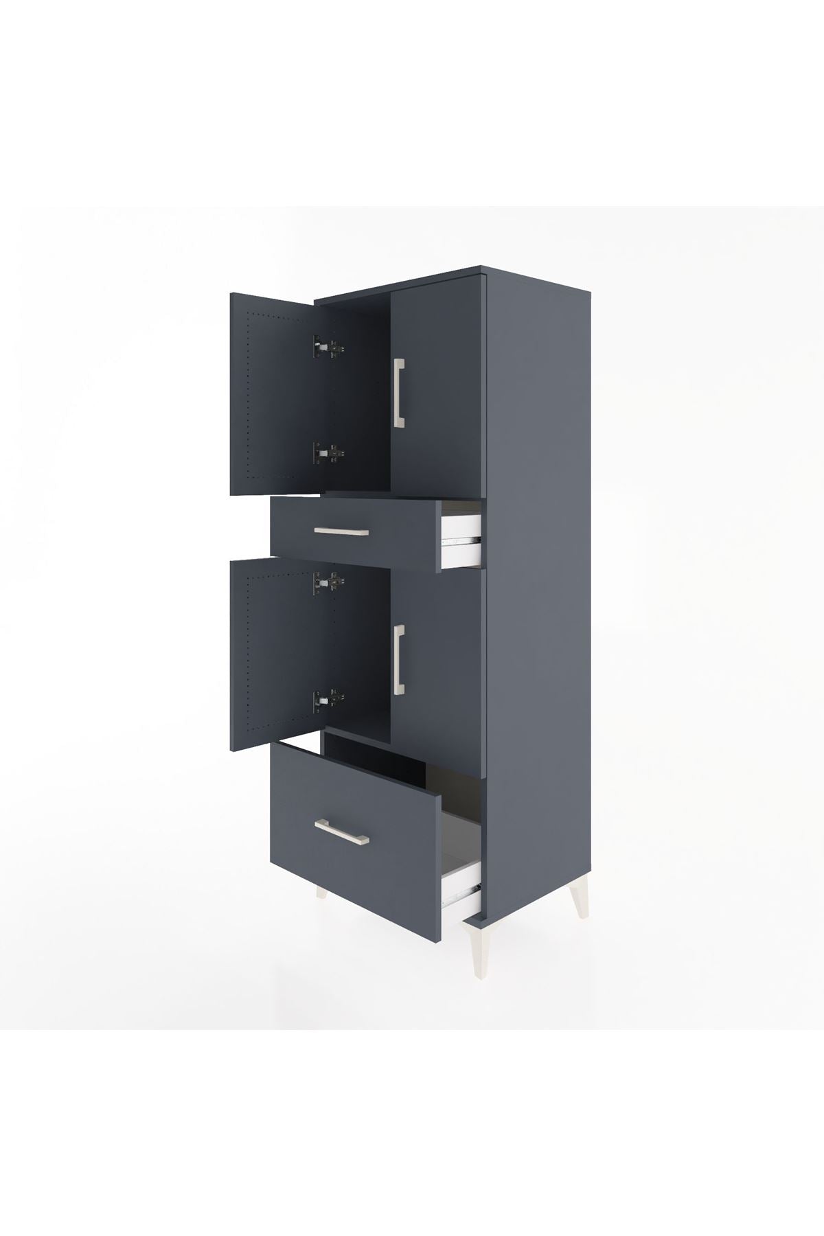 Hyperion Dolap 2 Raflı 2 Çekmeceli 4 Kapaklı 60x44x163 Antrasit-Antrasit