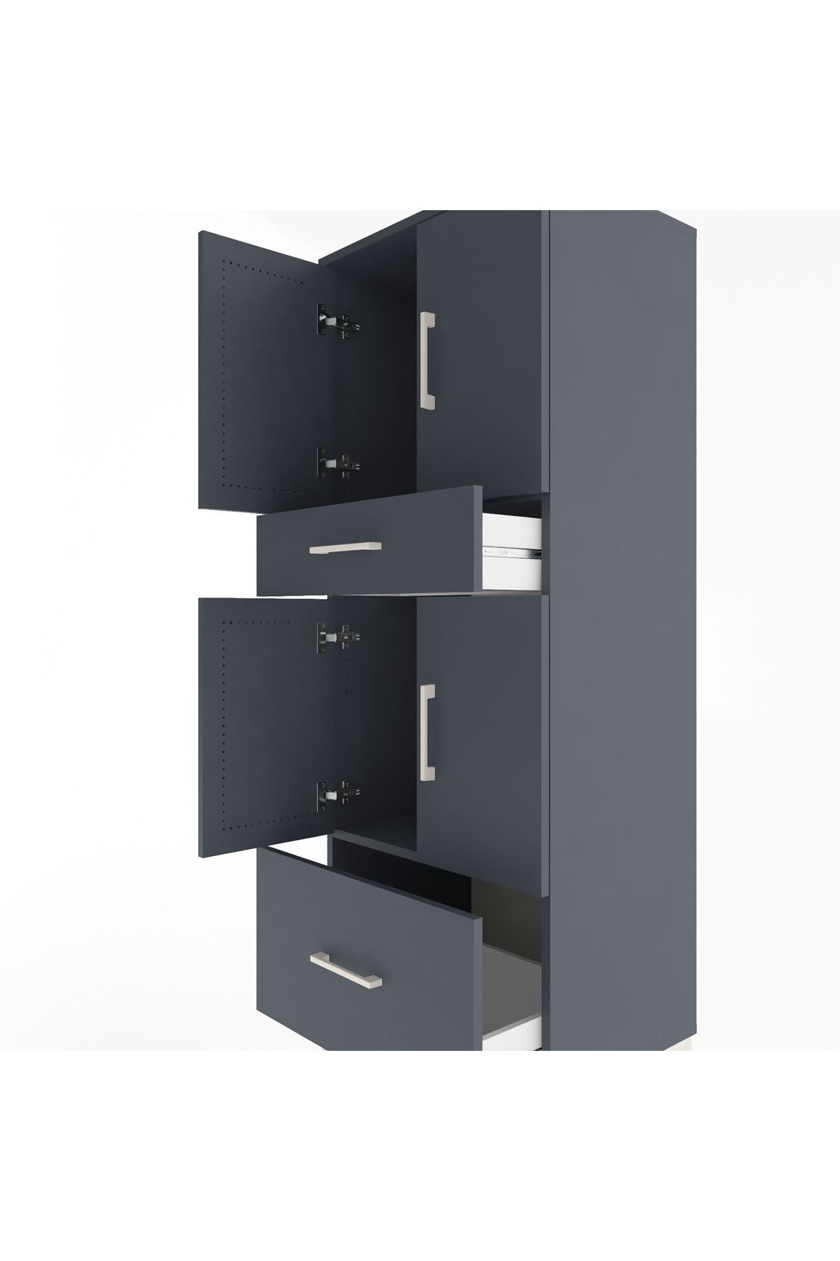 Hyperion Dolap 2 Raflı 2 Çekmeceli 4 Kapaklı 60x44x163 Antrasit-Antrasit