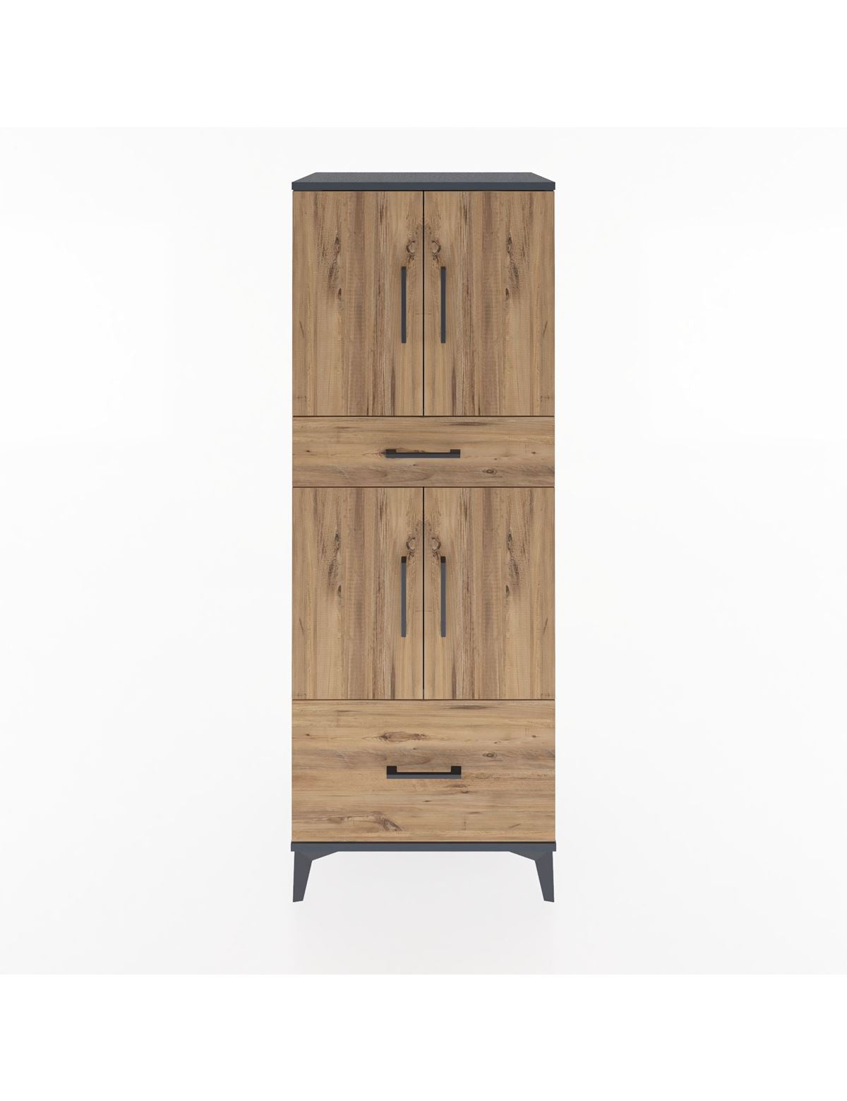 Hyperion Dolap 2 Raflı 2 Çekmeceli 4 Kapaklı 60x44x163 Antrasit-Çam