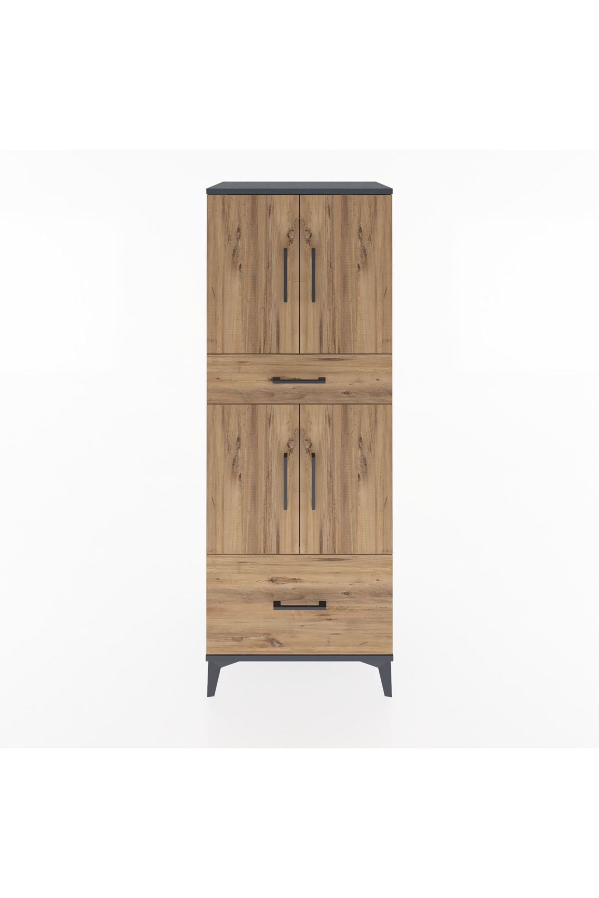 Hyperion Dolap 2 Raflı 2 Çekmeceli 4 Kapaklı 60x44x163 Antrasit-Çam