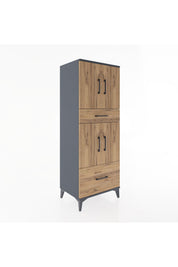 Hyperion Dolap 2 Raflı 2 Çekmeceli 4 Kapaklı 60x44x163 Antrasit-Çam