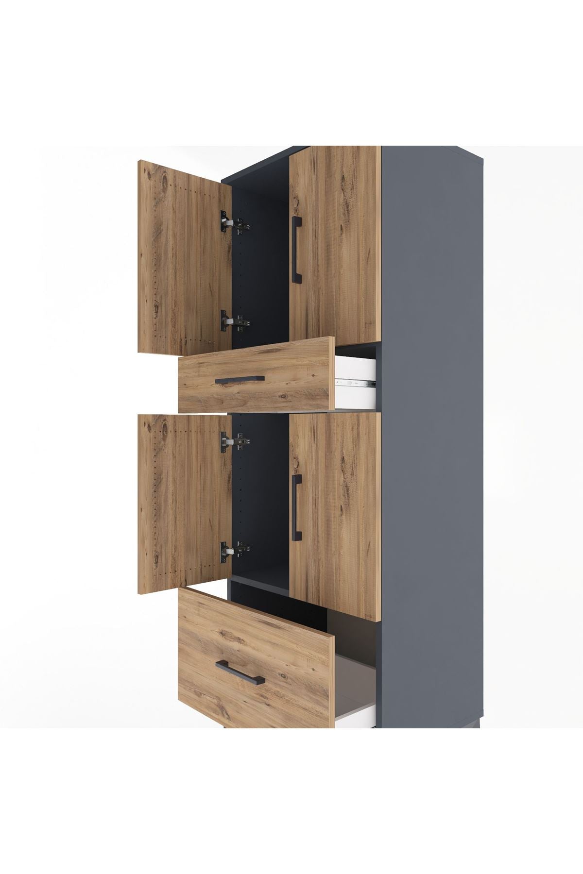 Hyperion Dolap 2 Raflı 2 Çekmeceli 4 Kapaklı 60x44x163 Antrasit-Çam