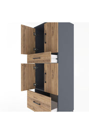 Hyperion Dolap 2 Raflı 2 Çekmeceli 4 Kapaklı 60x44x163 Antrasit-Çam