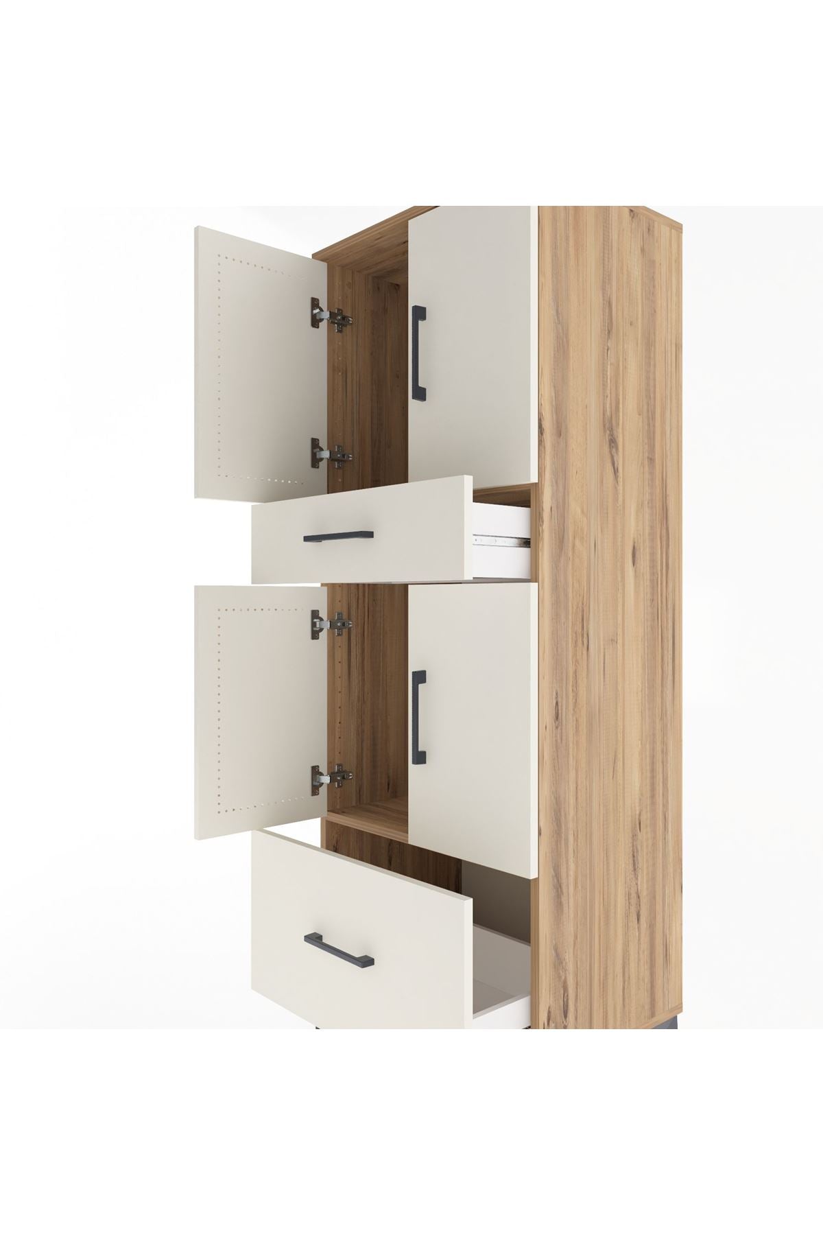 Hyperion Dolap 2 Raflı 2 Çekmeceli 4 Kapaklı 60x44x163 Çam-Aytaşı