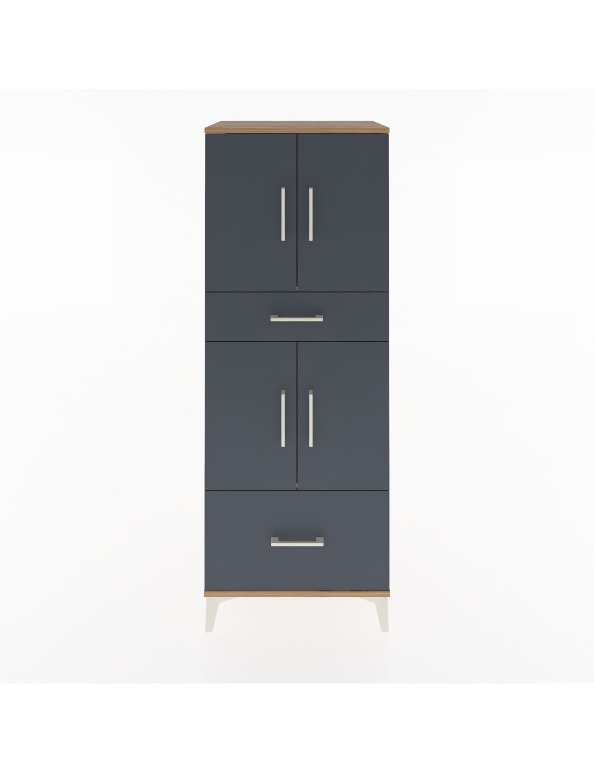 Hyperion Dolap 2 Raflı 2 Çekmeceli 4 Kapaklı 60x44x163 Çam-Antrasit