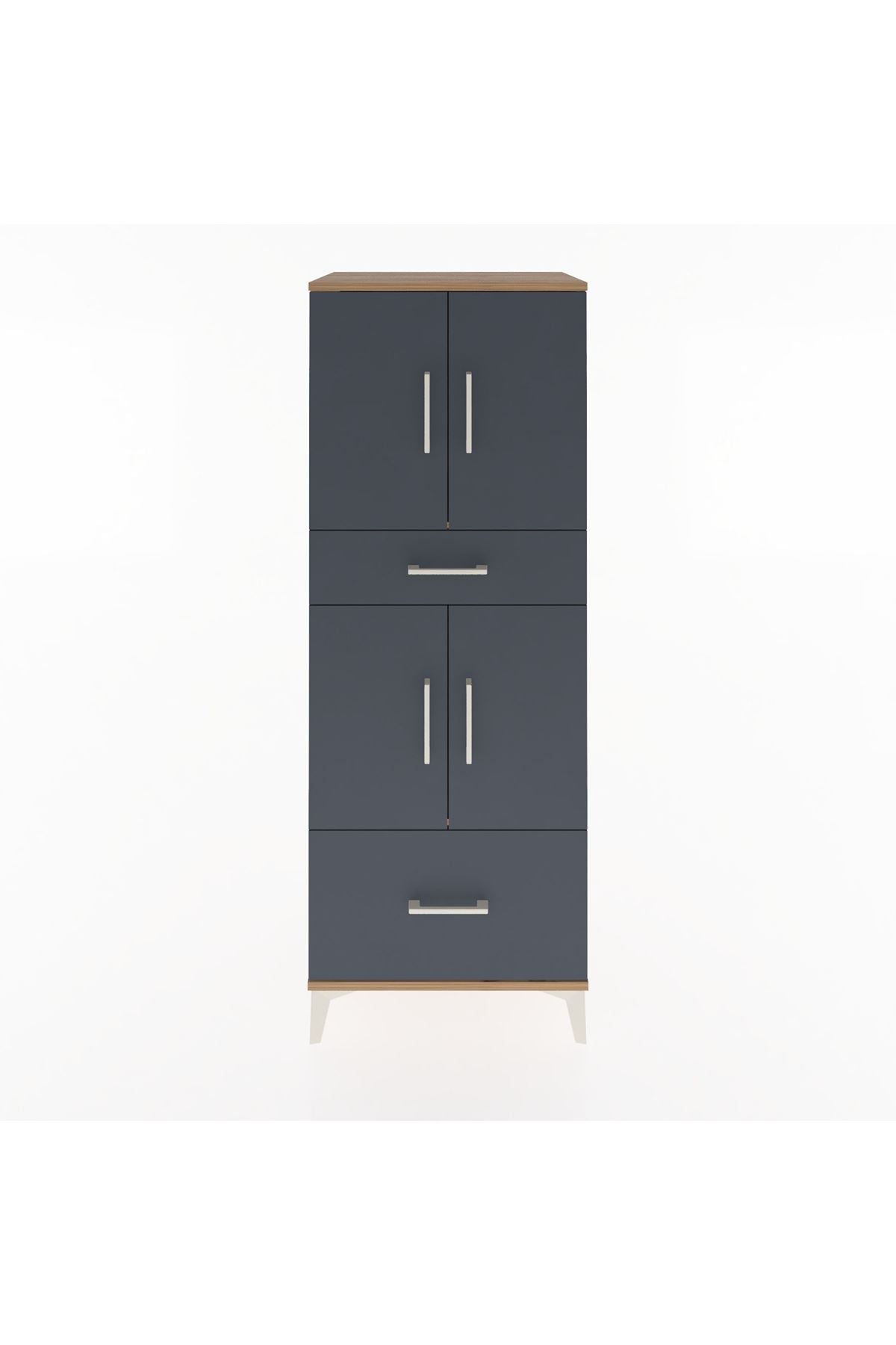 Hyperion Dolap 2 Raflı 2 Çekmeceli 4 Kapaklı 60x44x163 Çam-Antrasit