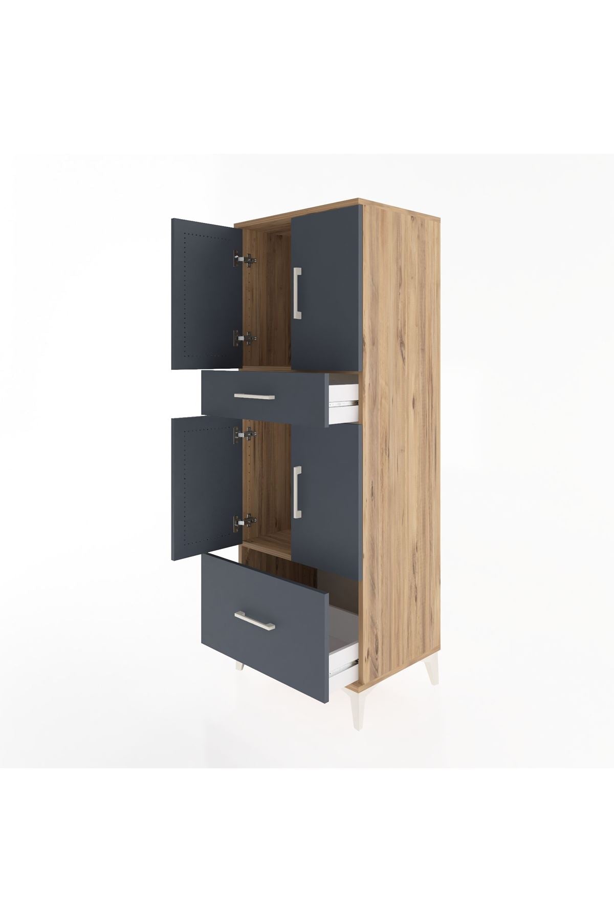 Hyperion Dolap 2 Raflı 2 Çekmeceli 4 Kapaklı 60x44x163 Çam-Antrasit